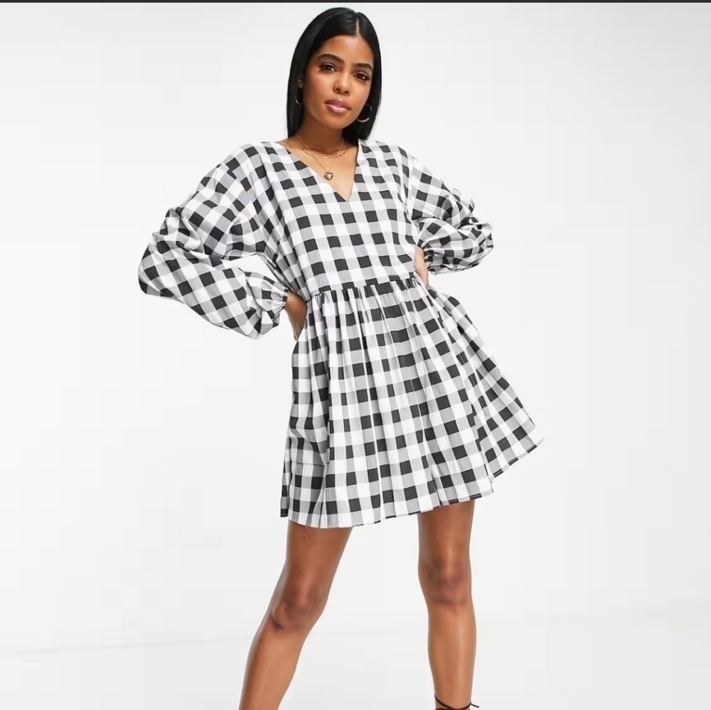 ASOS Maternity Vfront smock romper in mono gingham Contemporary Collegiate